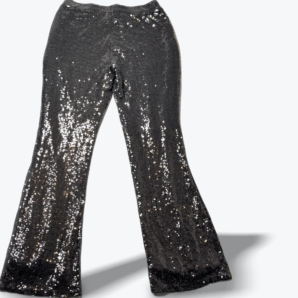 Sincerely Jules Black Sequin Flare Stretch Pants Womens Medium High Rise Disco - Picture 3 of 8